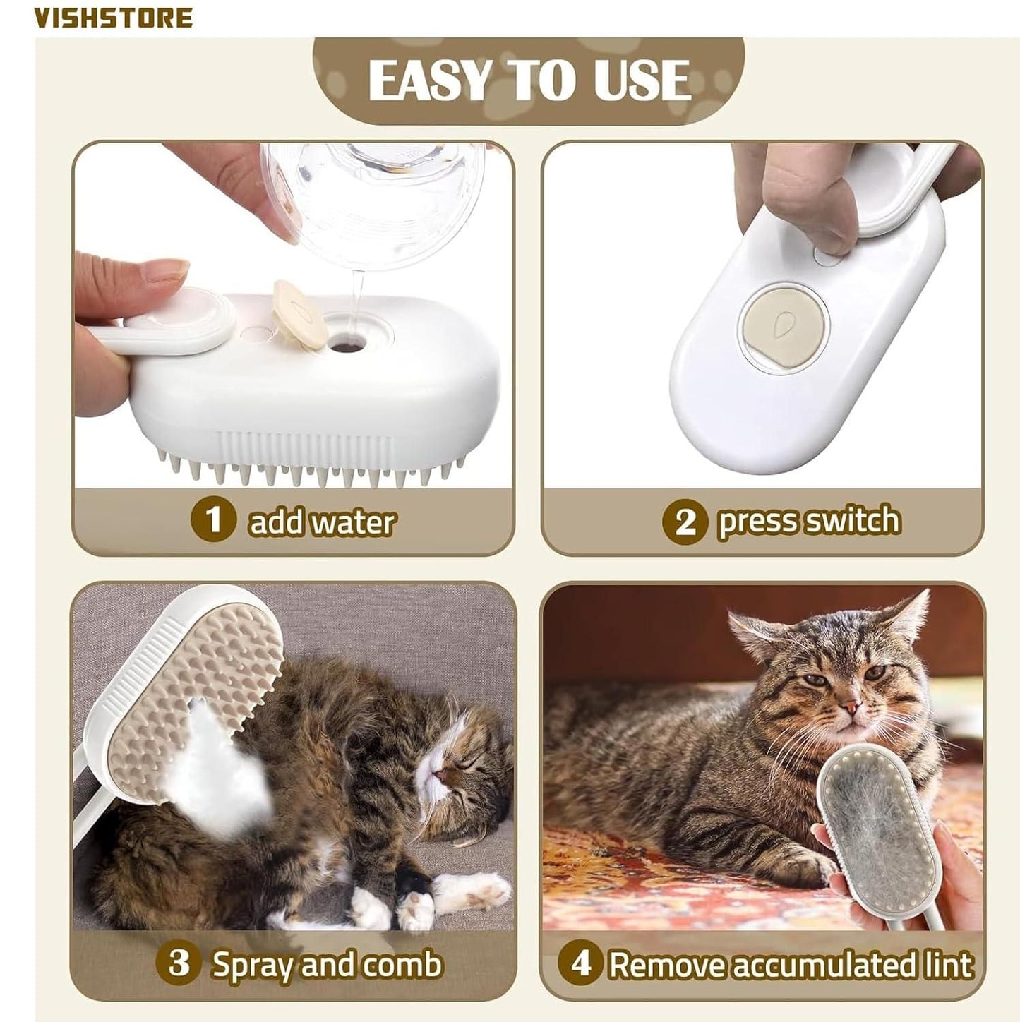2-in-1 Steam Cleaner & Grooming Brush